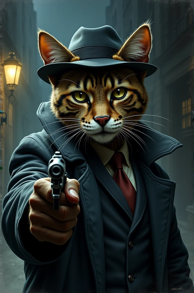 one  men,blacksad,American,holding a pistol.