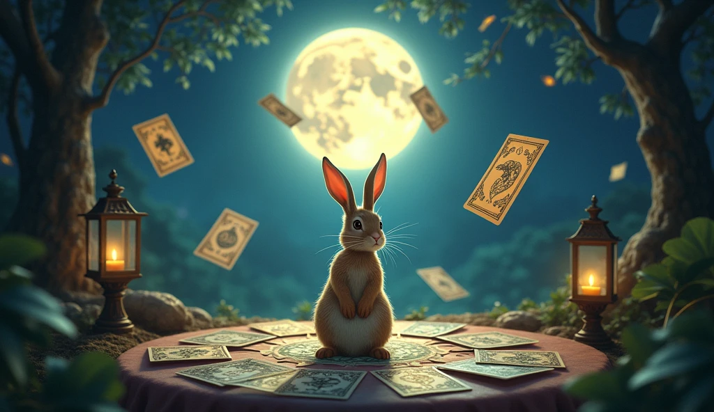 Tarot Cards、rabbit、moon、Mysterious worldview、Cards dancing