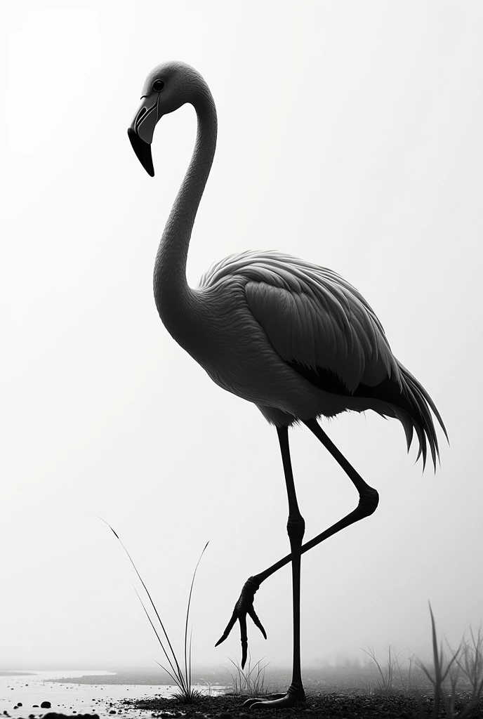 A positive negative art drawing of a flamingo