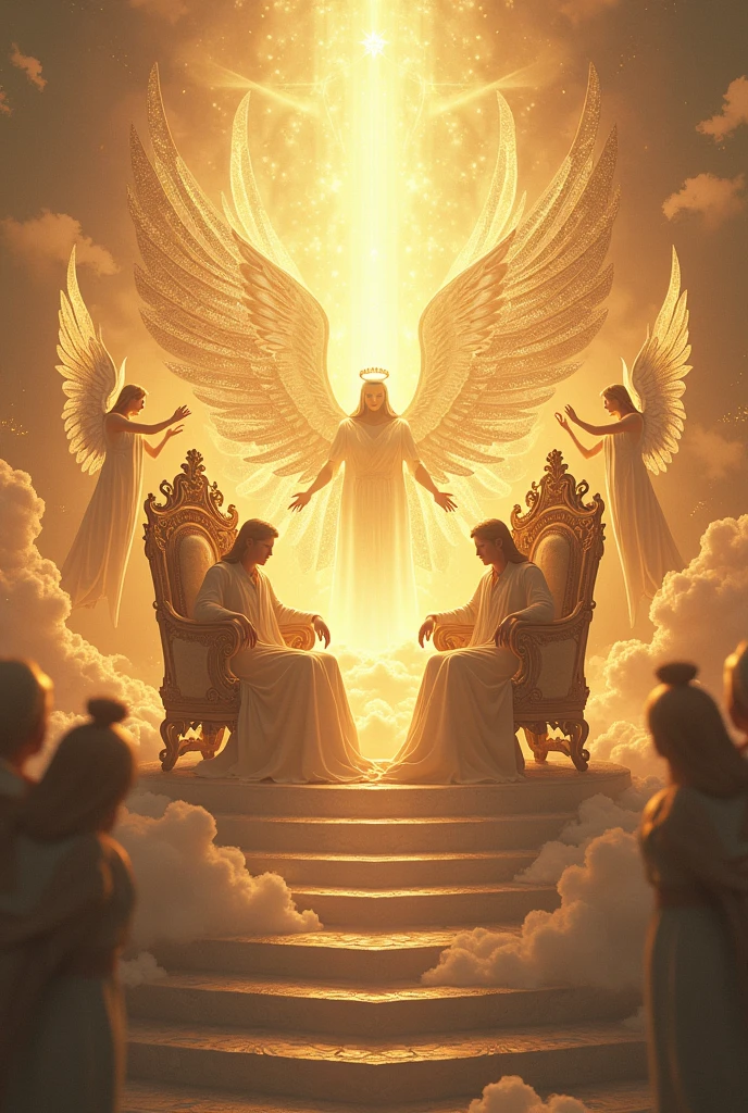 God & Goddess enthroned in between heavenly angels with alot of holiness
