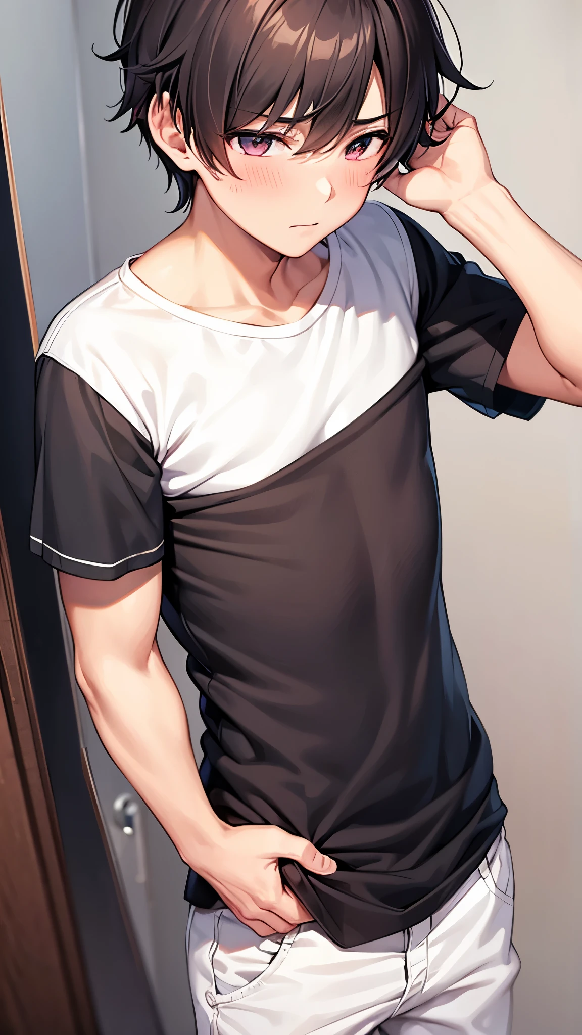boy BL boysLove cool hands tied above face  excitement blush male adult shirt pulled up pants
