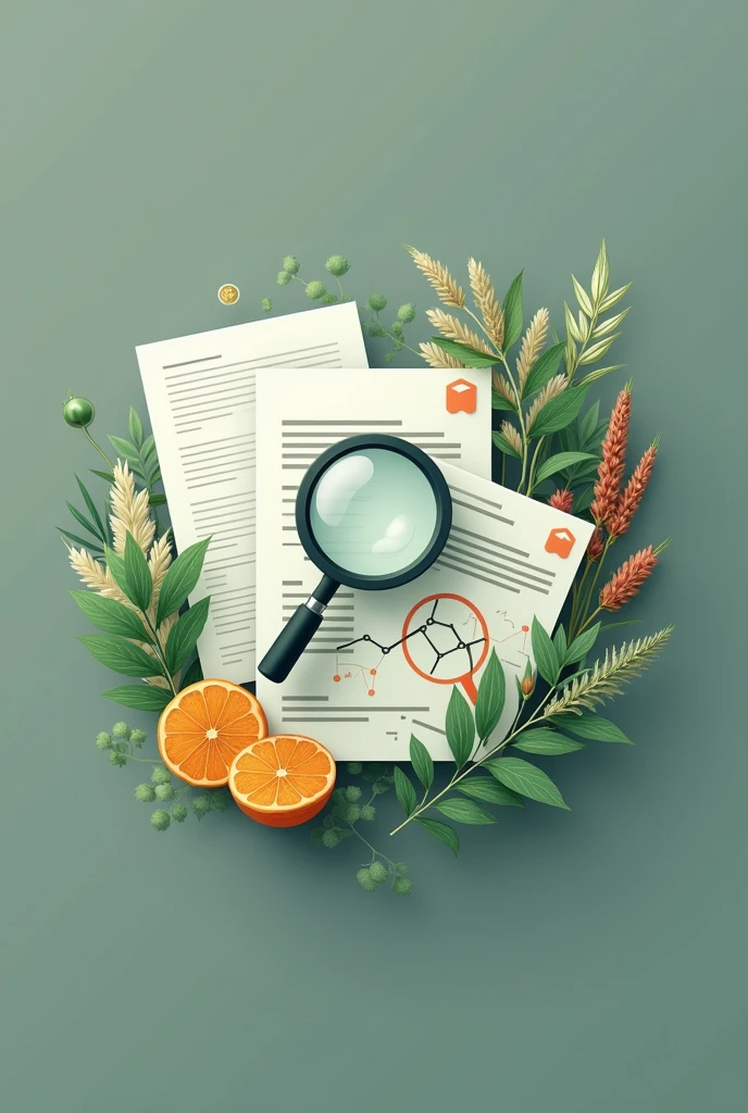 Create a transparent logo that incorporates research-themed templates (such as documents, charts, or magnifying glasses) along with imagery of herbs. The text 'Herb Scanner' should be prominently included in the design. The overall style should be clean and professional, reflecting a focus on herbal research and identification."