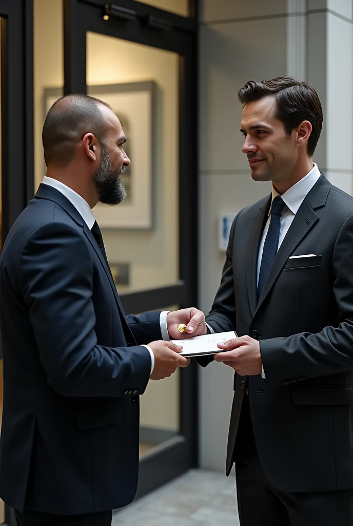 A man handing pass to a guard