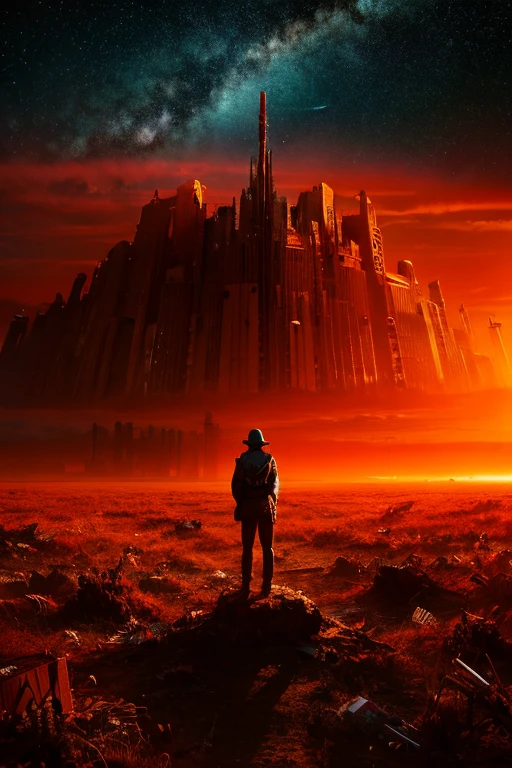 Highest quality、masterpiece、Desolate Earth、wreckage、Red Sky、Surrealism