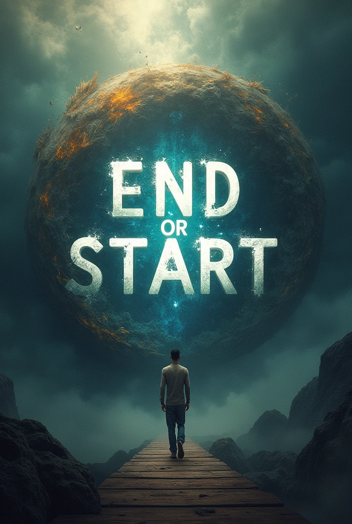 Create an image that says end or start in the middle