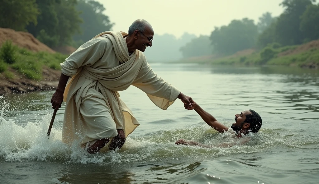 Mahatma ji saved a person from drowning in the river