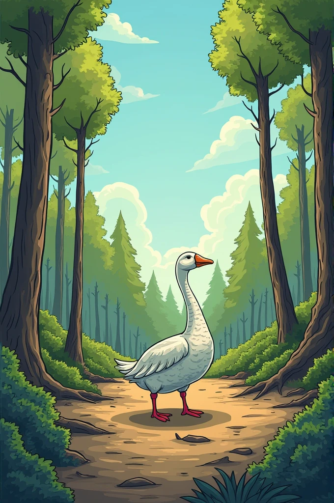 Goose comic strip showing lifeless forest after human deforestation