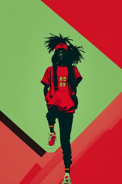 A background filled with scattered musical notes in various sizes and colors、

Creative logo illustration of a silhouette with dreadlocks and red headphones, 
Banksy、
A background completely filled with scattered musical notes in various sizes and colors, covering the entire screen.

beautiful girl colorful image

Dance hiphop Dance CREW  Waacking Dance

Punking 

black medium hair black medium hair 

Five fingers Baggy clothes Baggy clothes
HIPHOP crew、