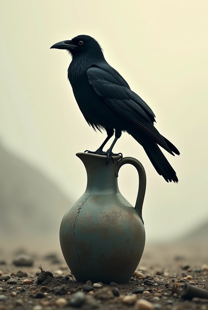 Crow and a jug with little water