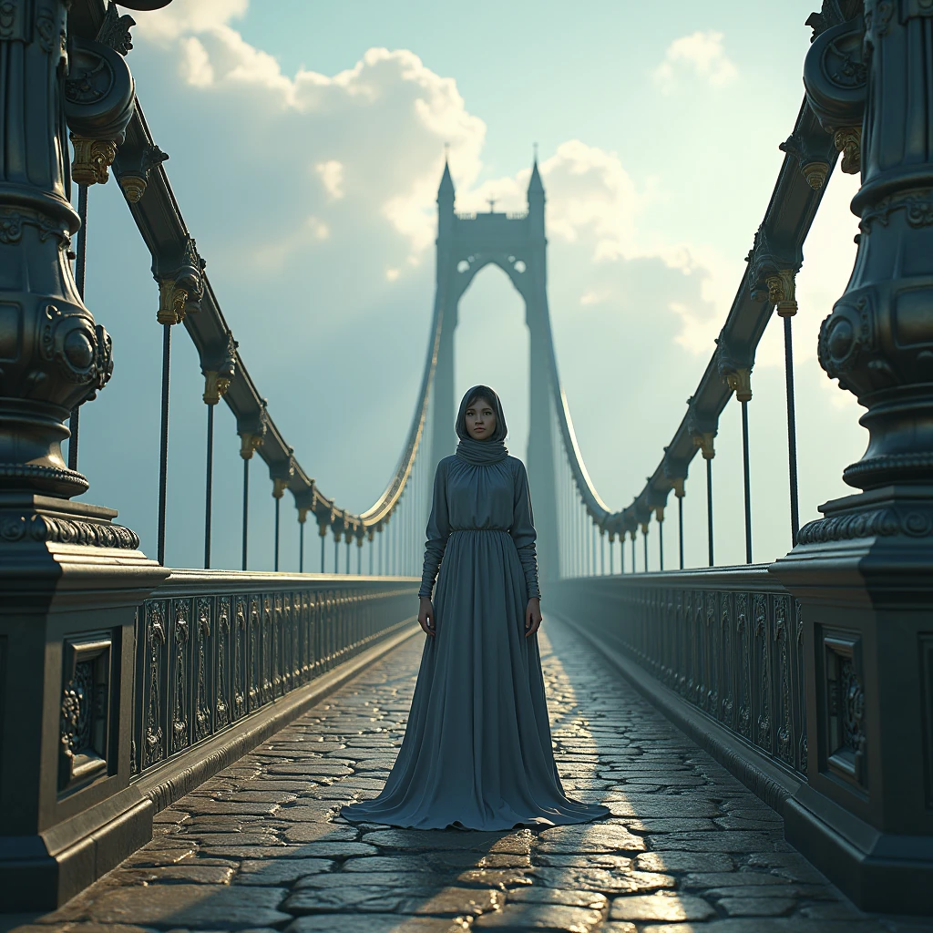 A super high-resolution, ultra-detailed, hyperrealista, unreal engine,On a bridge with the Forth Bridge in the background: