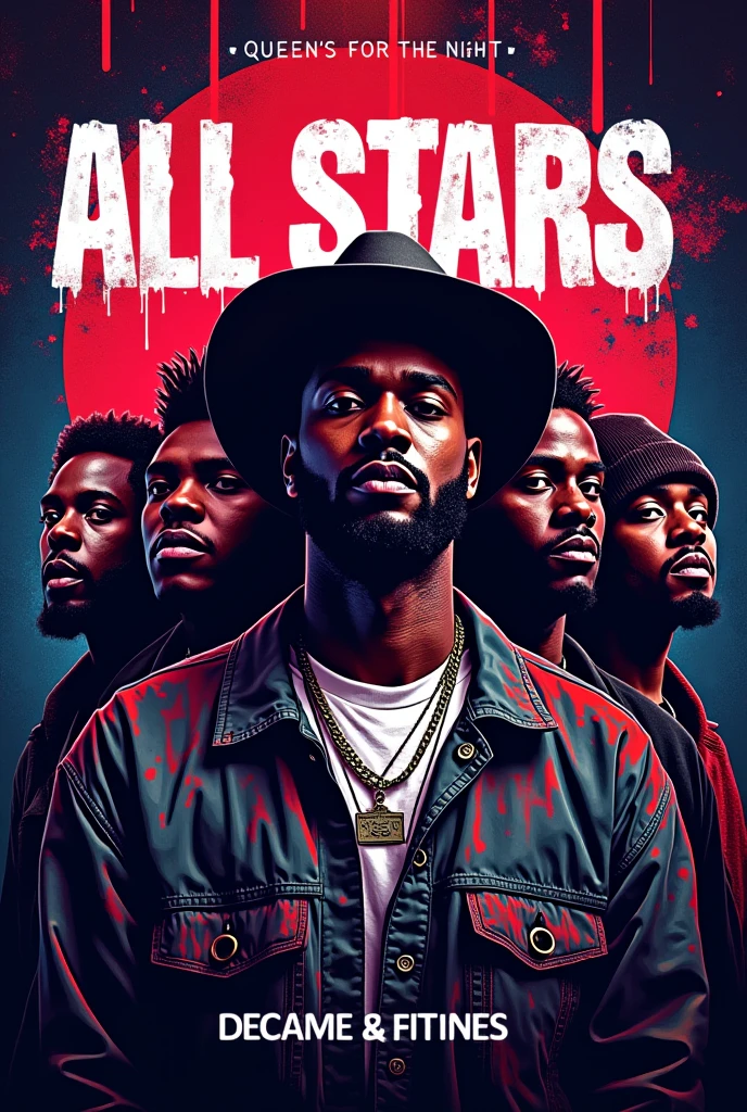A night poster in a club named Queens for the night «all stars> in a gansgta style for four artist