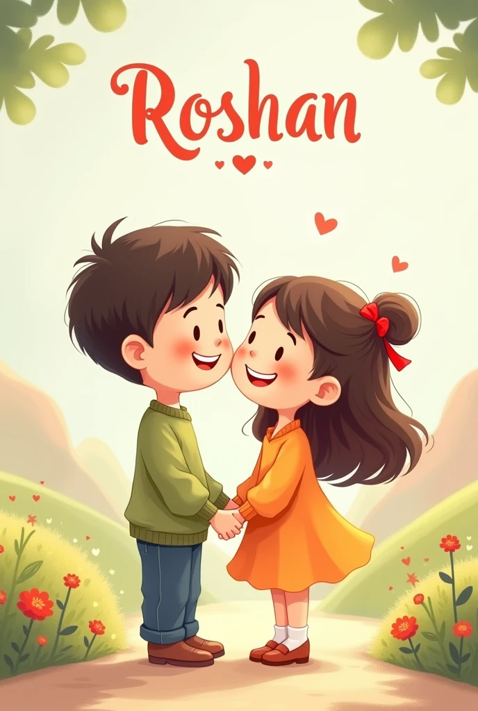 Create cute couple boy and girl pic then up side print name Roshan