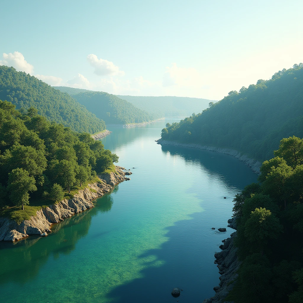 A super high-resolution, ultra-detailed, hyperrealista, unreal engine,  a river with the Vltava River in the background