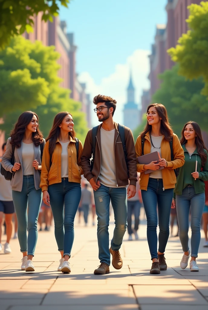 A College Students was walking with his friends
