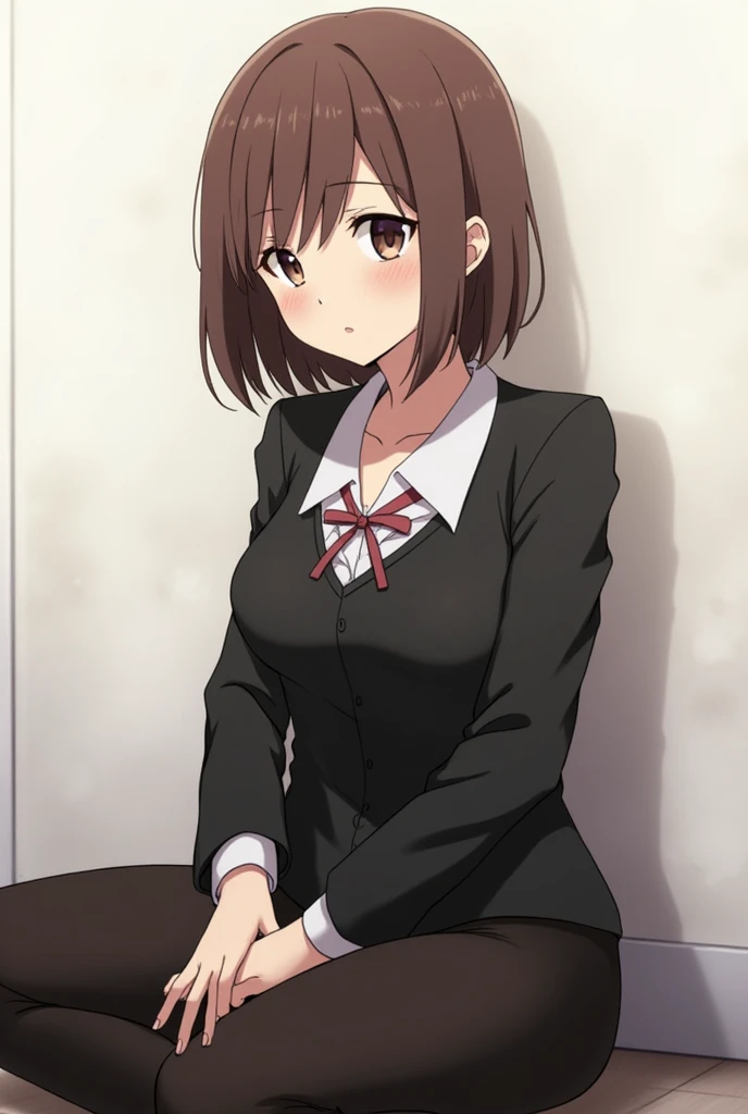 (masterpiece:1.4),(best quality:1.4) 1girl,nobara_jjk,brown hair,short hair, brown eyes,fully , sitting, full body