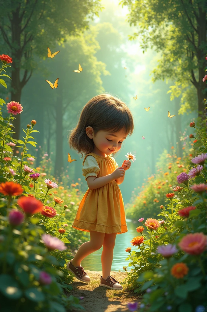a girl in a garden 
