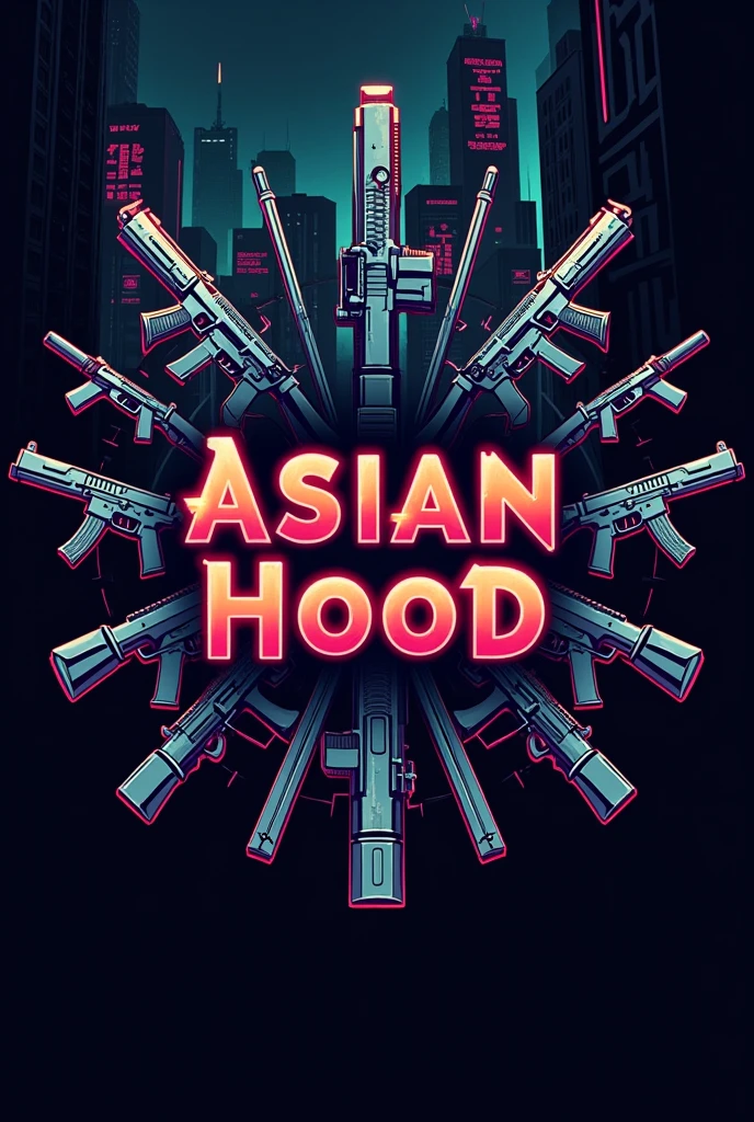 Create me a logo of a game name is Asian hood add guns only no statues or human beings