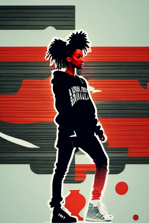 A background filled with scattered musical notes in various sizes and colors、
Creative logo illustration of a silhouette with dreadlocks and red headphones,
Banksy、
A background completely filled with scattered musical notes in various sizes and colors, covering the entire screen.
singer、マイク、
beautiful girl colorful image
Dance hiphop Dance CREW Waacking Dance
Punking
black medium hair black medium hair
Five fingers Baggy clothes Baggy clothes
HIPHOP crew、