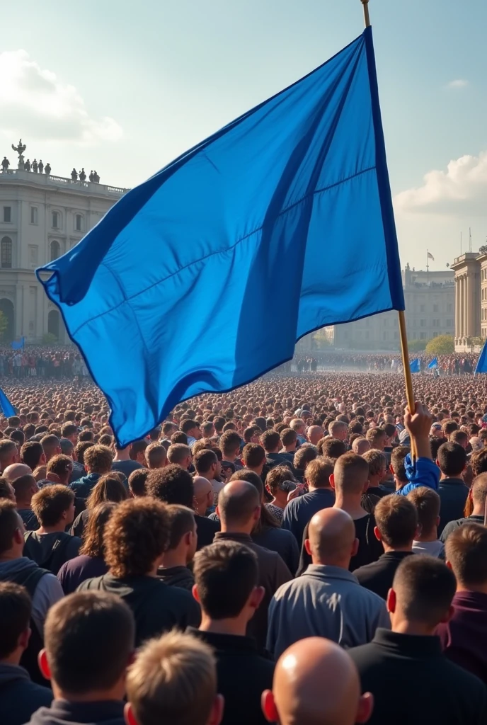 50,000 people with a blue flag
