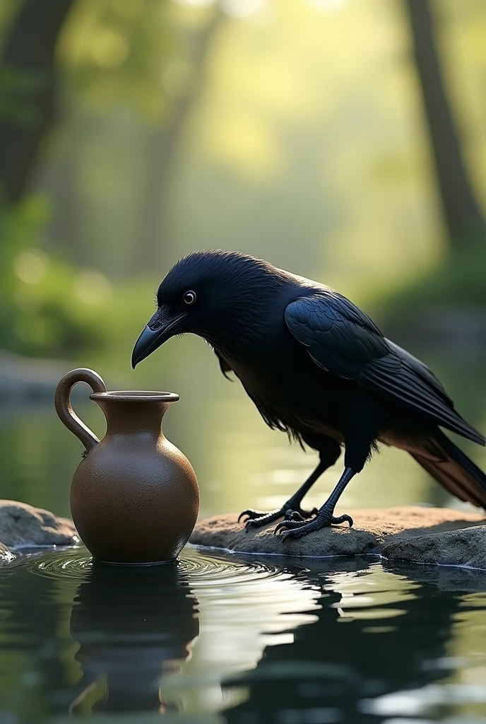 Crow and the jug filled with water