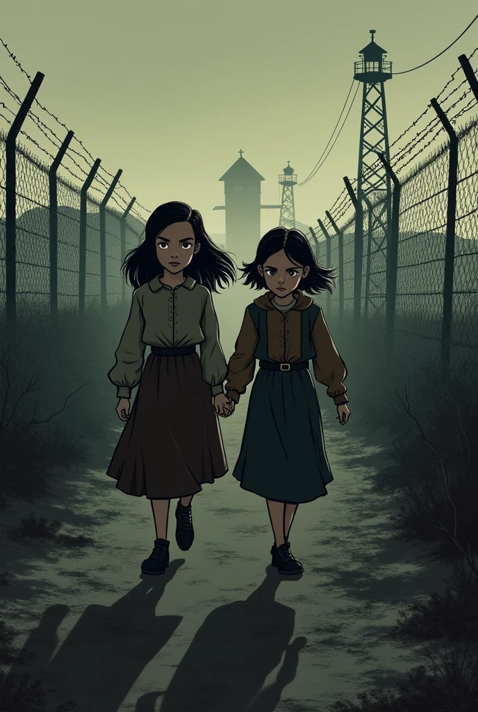 Anne Frank escaping from the concentration camp with her sister Margot aged 19