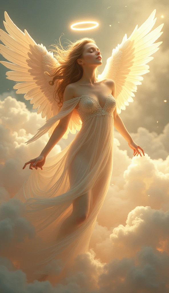 A very beautiful and sexy female angel, Angel Halo, whole body