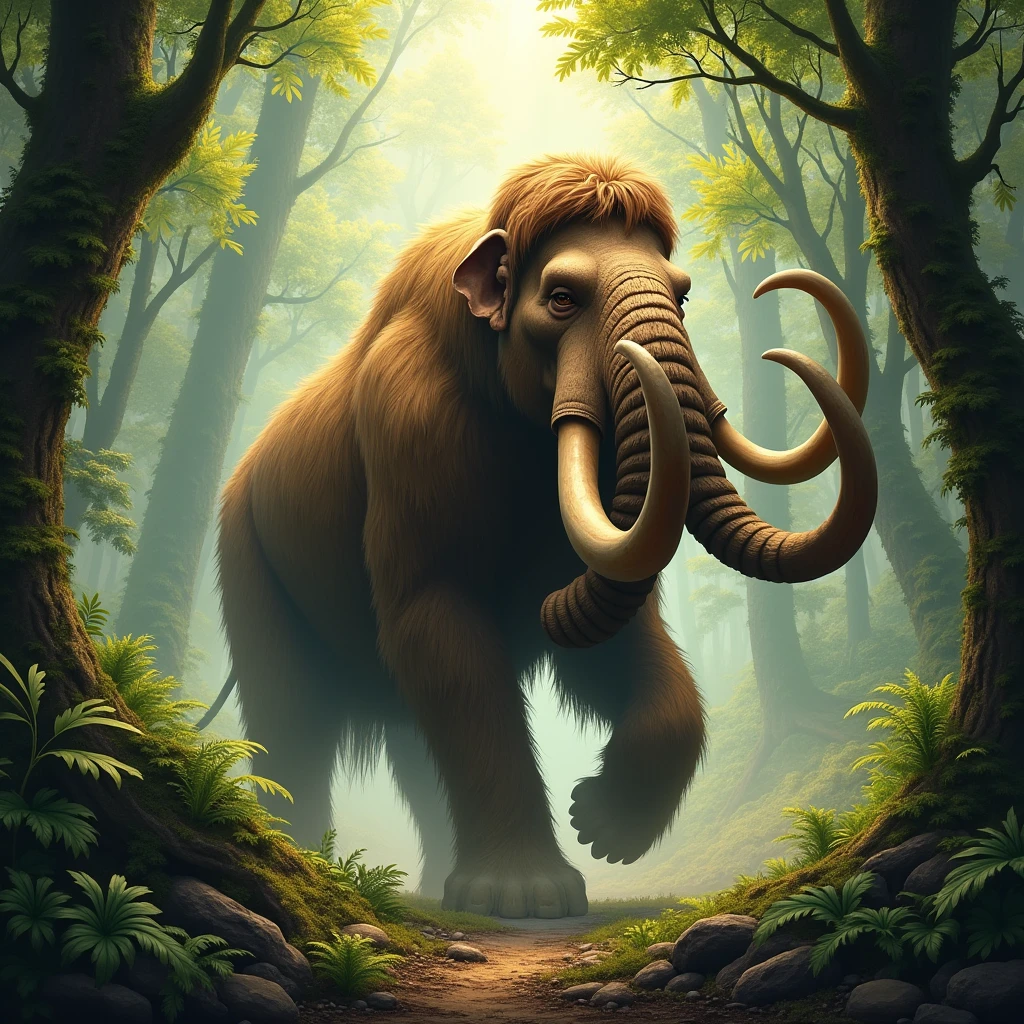 Mammouth agresive in a forest