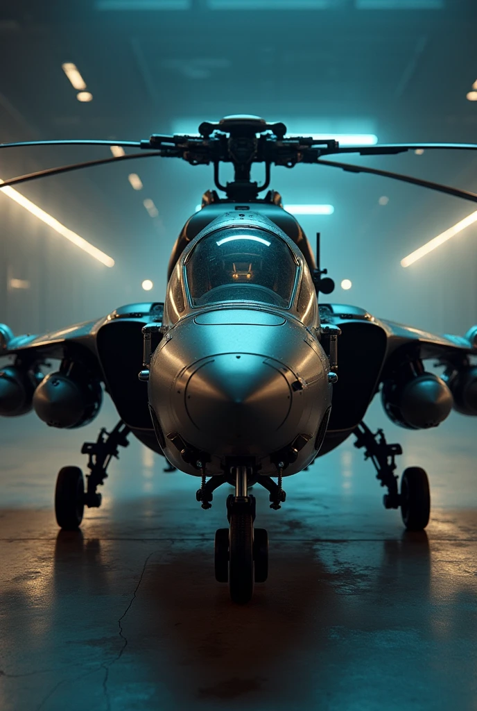 Imagine futuristic combat  helicopter crossed with vintage in showroom cinematic effect  detailed pic with best quality 2:3 ratio shot on EOS R5 Mark II · 3. Nikon D850 · 4. Panasonic  at night