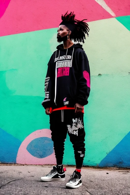 A background filled with scattered musical notes in various sizes and colors、

Creative logo illustration of a silhouette with dreadlocks and red headphones, 
Banksy、
A background completely filled with scattered musical notes in various sizes and colors, covering the entire screen.
singer、マイク、

beautiful girl colorful image

Dance hiphop Dance CREW  Waacking Dance

Punking 

black medium hair black medium hair 

Five fingers Baggy clothes Baggy clothes
HIPHOP crew、