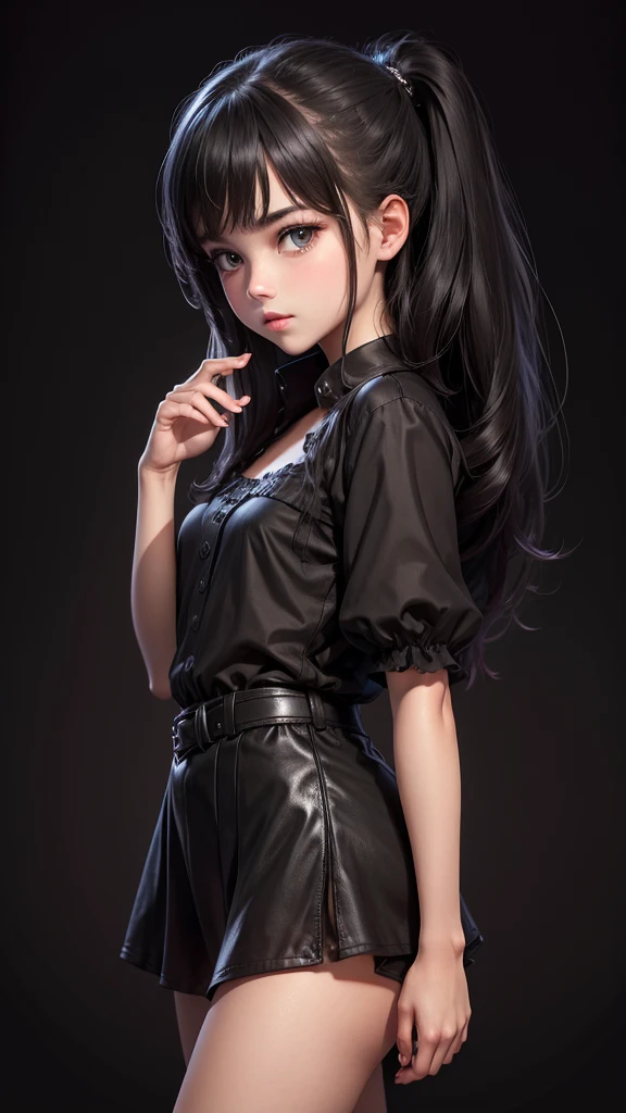 Pitch black background beautiful Young girl