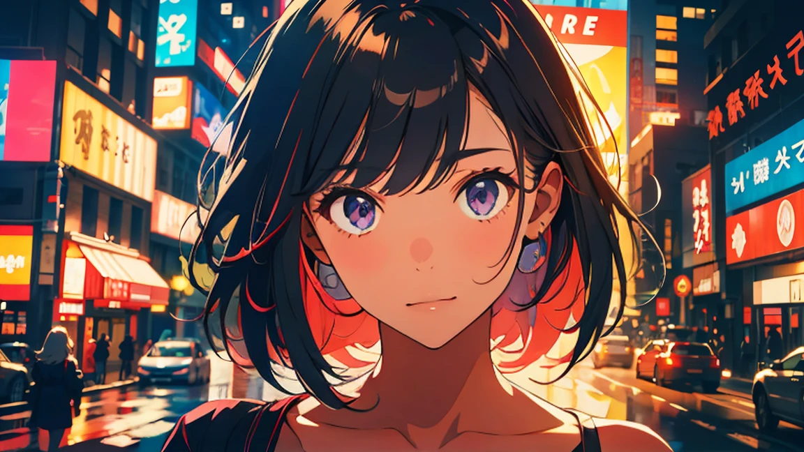 (RAW Photos:1.2), (Realistic), Beautiful detailed girl, Very detailed eyes and face, Beautiful attention to detail, Large file size, High resolution, Very detailed, Highest quality, [masterpiece:1.6], figure, Very detailed, The finer details, Highest quality, 32K Wallpapers, Perfect lighting, masterpiece, Anime Realistic, Highest quality, 超High resolution, Maximum resolution, Very detailed, Professional Lighting, Wall Don POV, View your viewers, Conceit, Girls are so tall, The girl is fine, One person, Big city girl, Neon City, Standing on the street, purple Neon City, Psychedelic colors, Black short hair, Bobcut, Red Shirt, Black trousers, Slanderous Girl, Glowing Eyes, very happy, psychedelic Neon City, Drug Addicted Girl, Bright Neon Psychedelic Flowers,