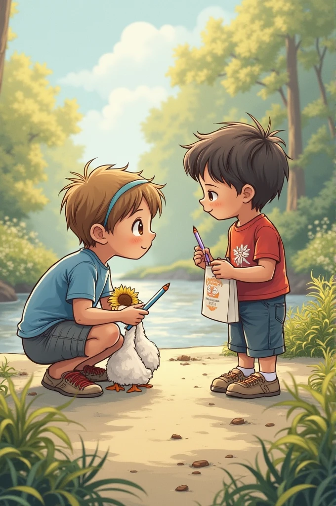 Goose and his friend drawing