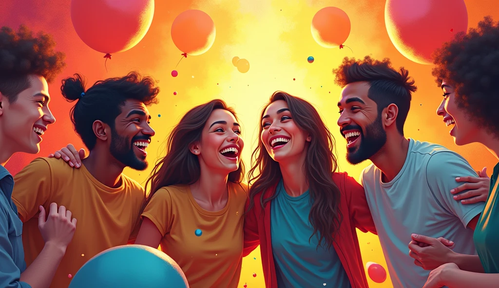 Colorful Friendship**: Create a scene where the friends are laughing and playing, surrounded by vibrant colors that represent the joy of friendship