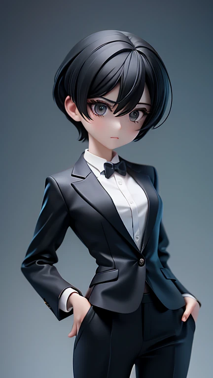 Adult sister、Black Hair,、Short Hair、In a suit、pants、
