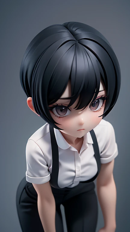 Adult sister、Black Hair,、Short Hair、In a suit、pants、