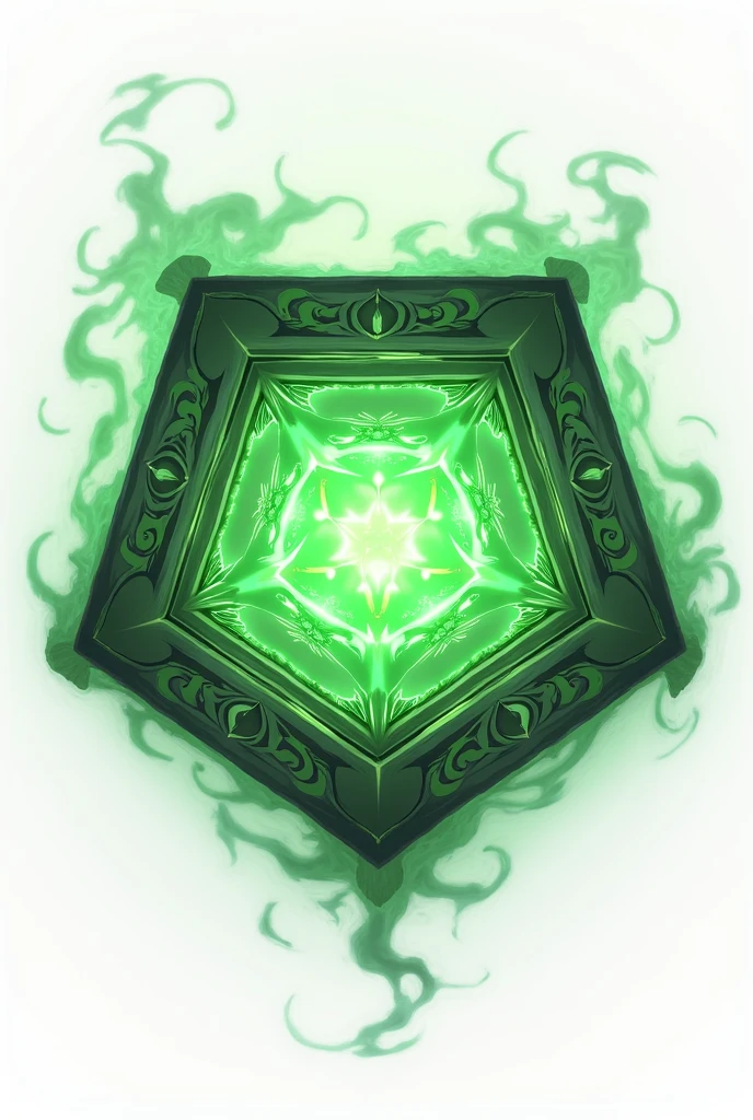 Enchanted hexagon spell magic with signs magic for game square green no people background white anime style