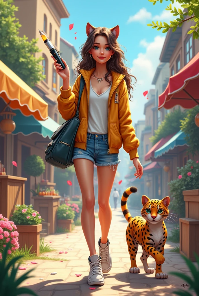 Spring related drawing, shopping, leopard and pen