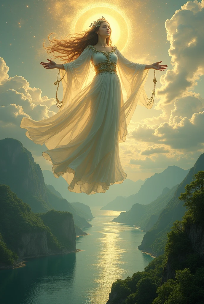 The goddess Giaa holds the earth and the fertile natural land above the sea.