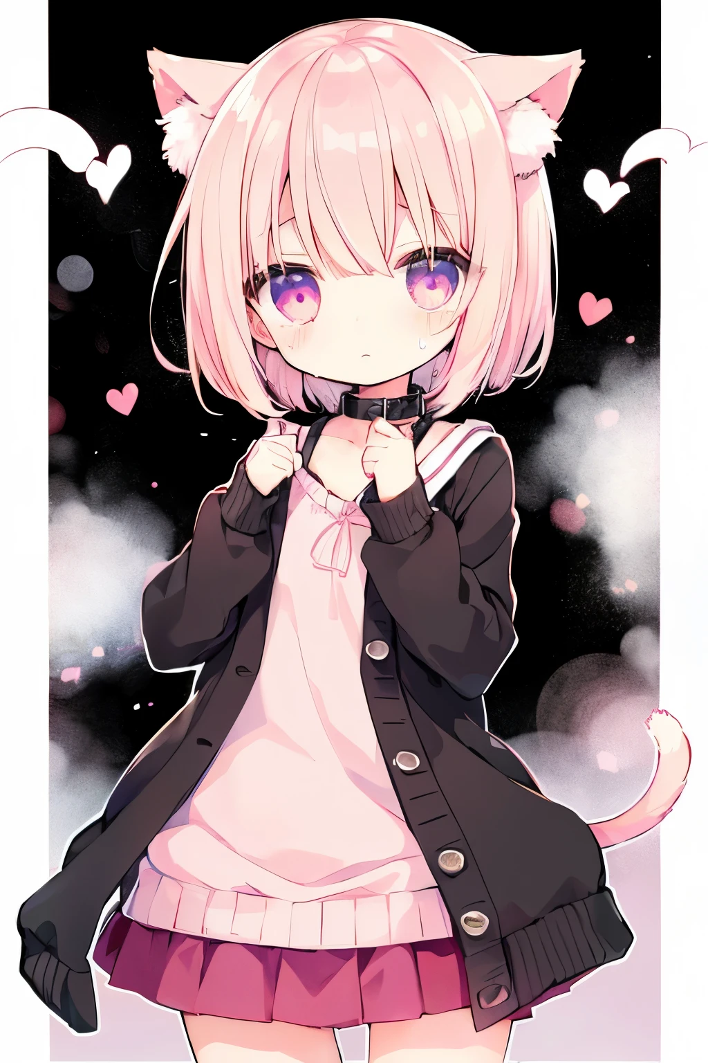 Browsing Caution,short, Light pink hair、cardigan、Pink Skirt、Putting on a collar、Elementary school girl、Very beautiful and Shining Eyes、Shining Eyes、1 person、Cat ear、(((((Small body)))))、heart❤、((Sweat、vapor))