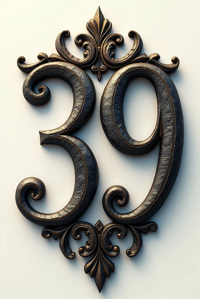 A beautiful 39 as a house number where the numbers are a bit ornate with nothing around it just the numbers 