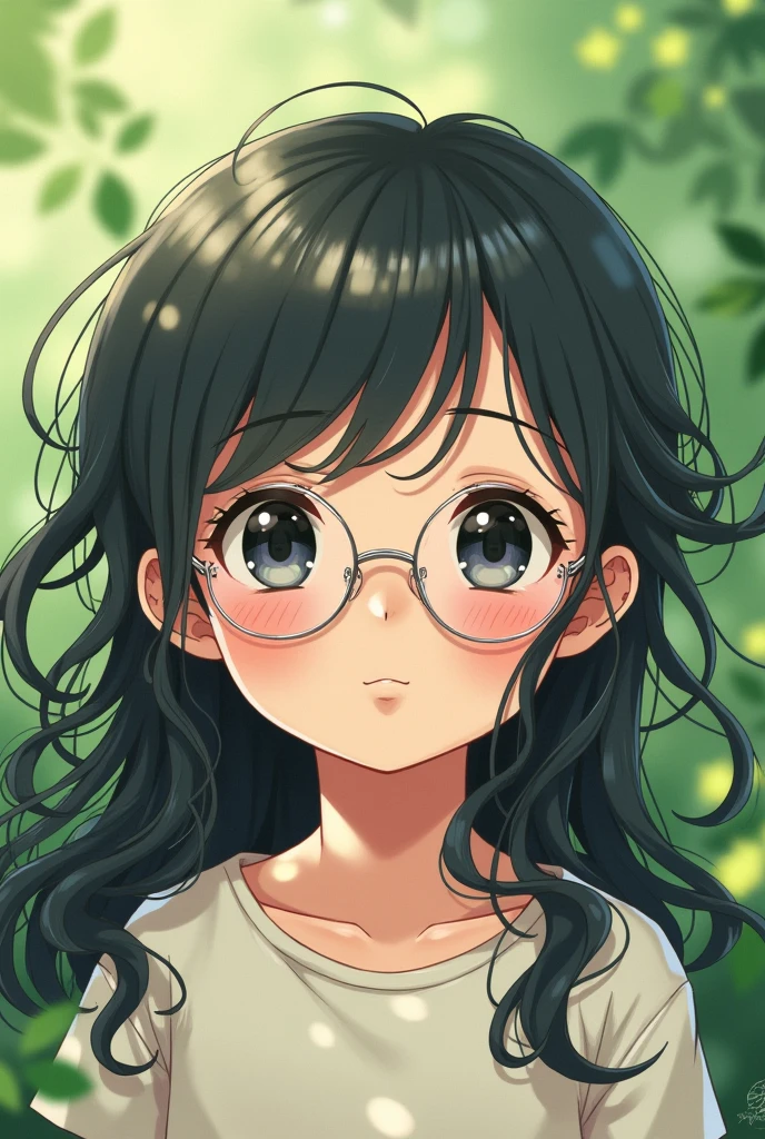 A cute and long hair anime boy with transparent eyeglass and green background