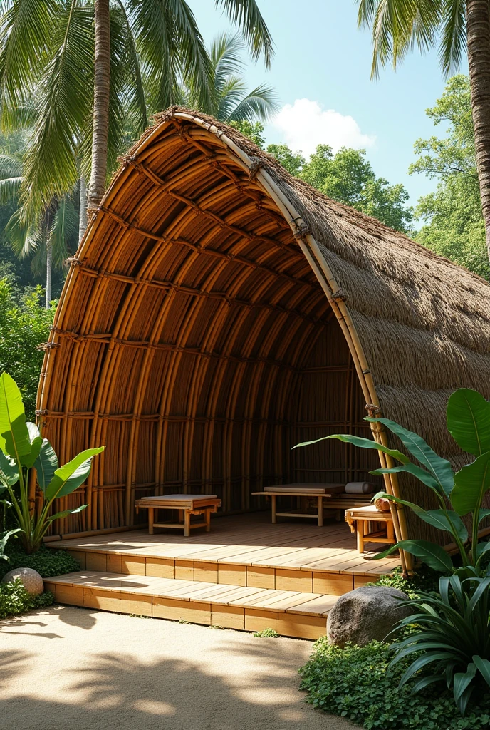 open pavilion cogon roof and Philippine "amakan" with curved bamboo structure