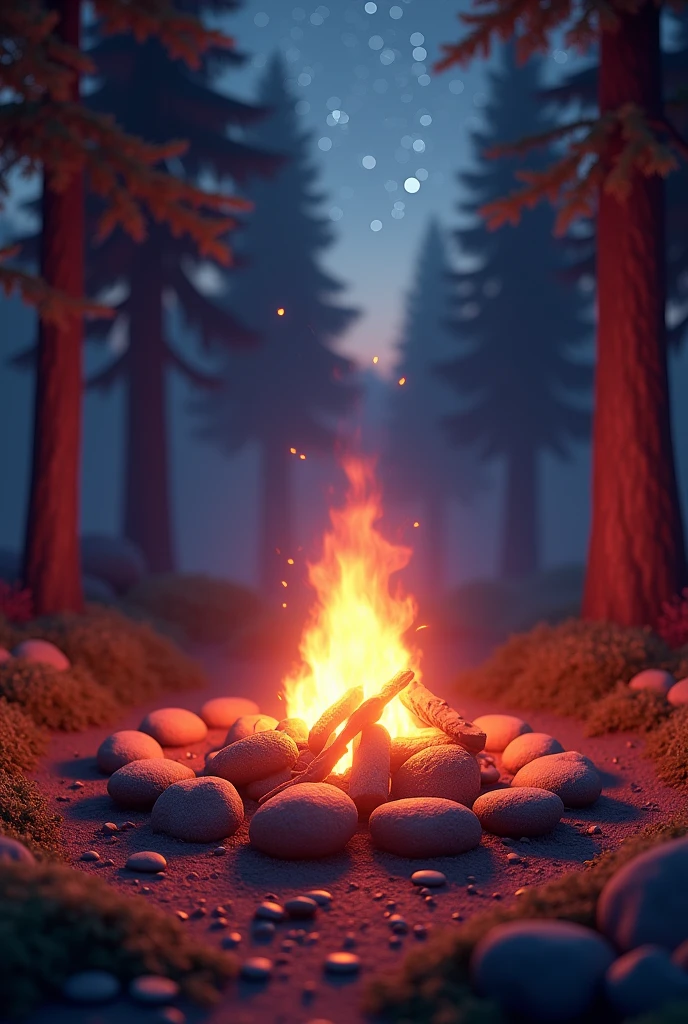Image of a campfire with pastel red tones.