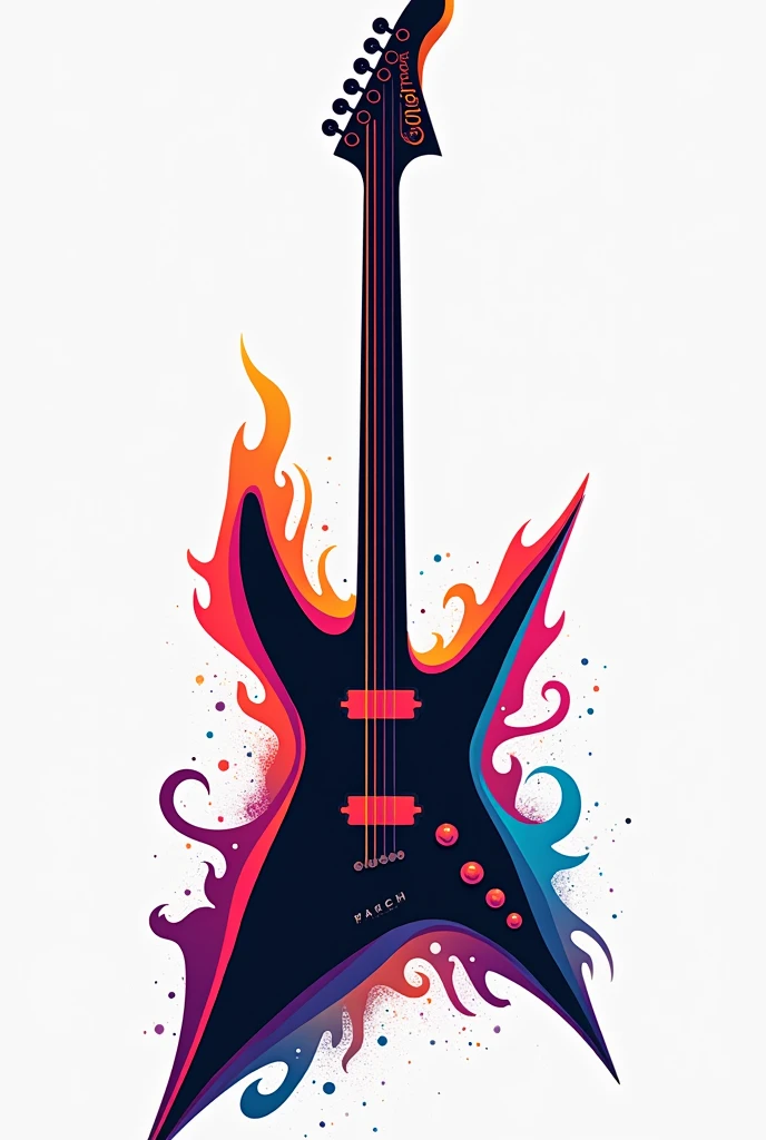 Design a stunning logo for the music band "Automeg" featuring a prominent guitar as a central element. Use a modern, sleek font with stylish or artistic details for the band name. Incorporate rich, eye-catching colors and dynamic elements to convey a sense of energy and creativity. Ensure the design is bold and visually striking. The background should be transparent to allow for versatile use on various media.