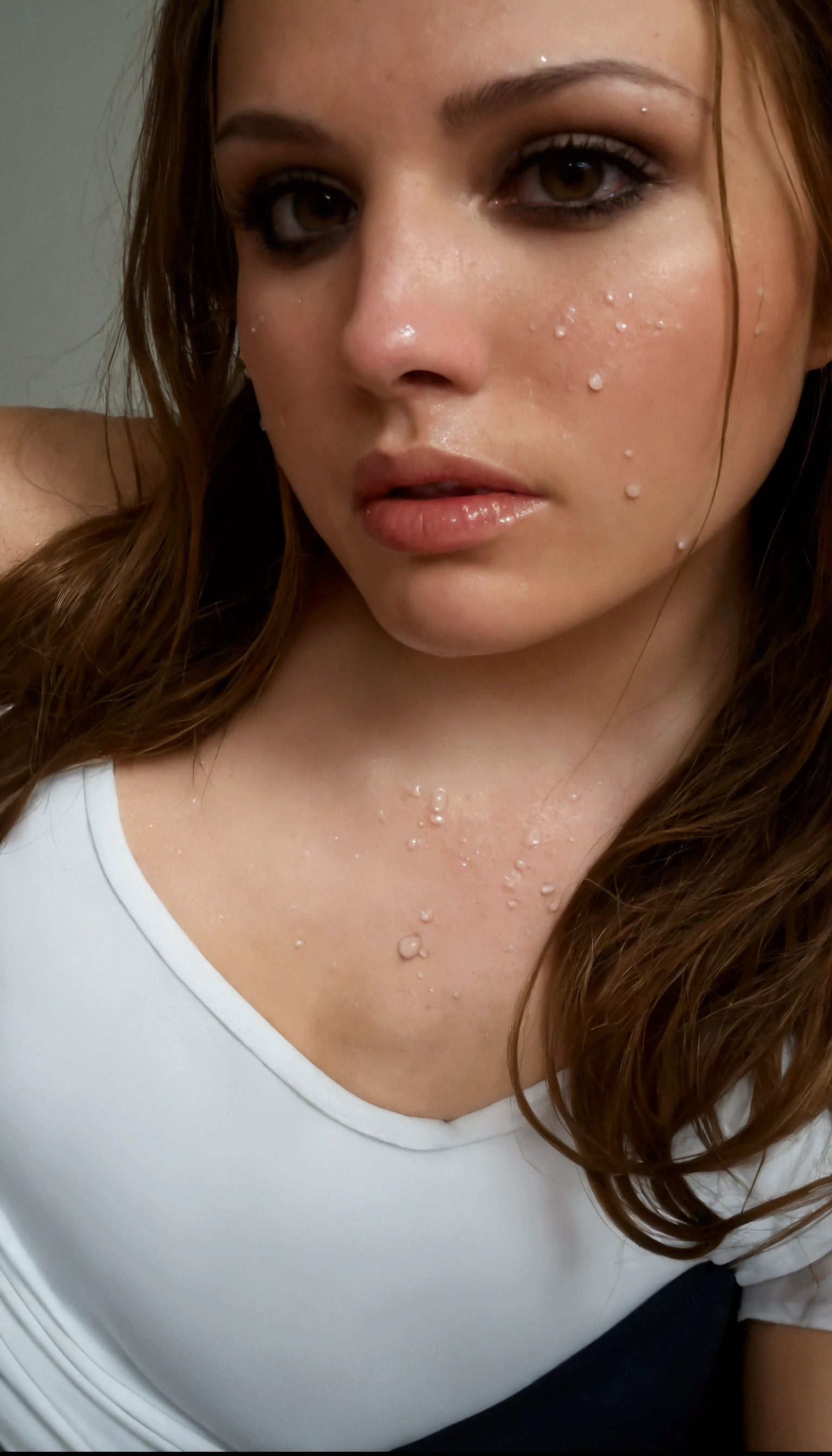 Cum all over her face leaking from everywhere