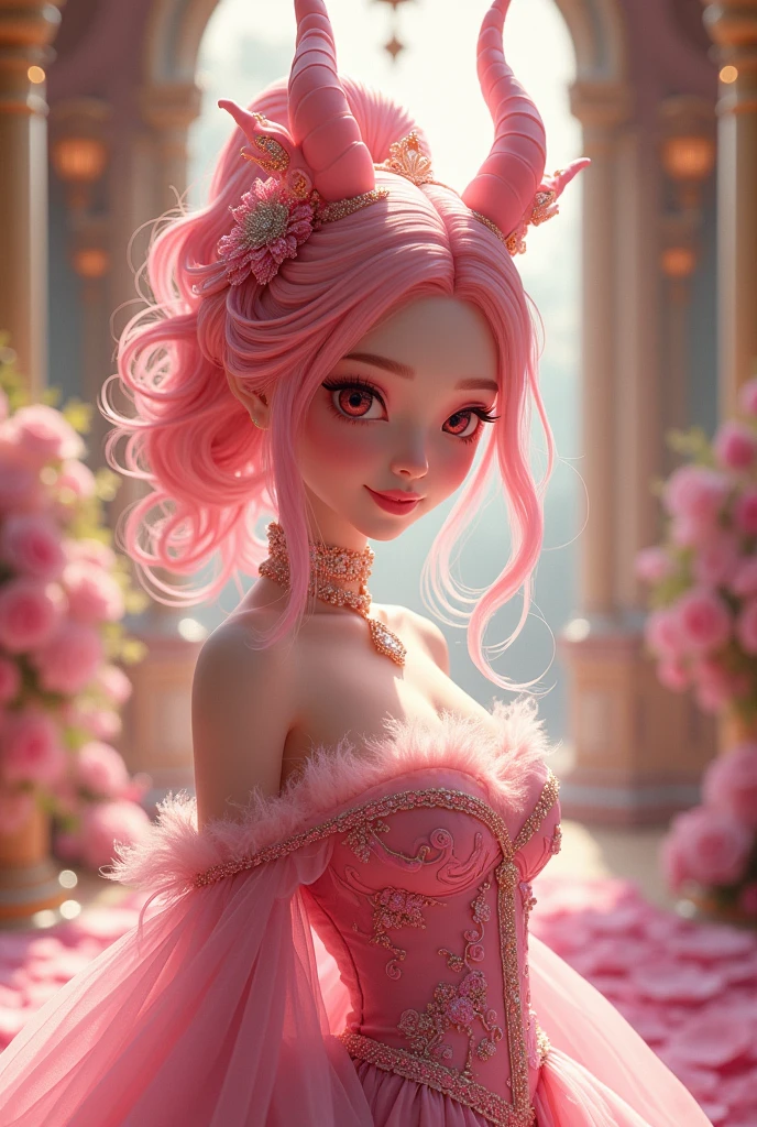 Yae miko hair style human, pink eye, Pink gazelle princess dress costume, Attend the wedding