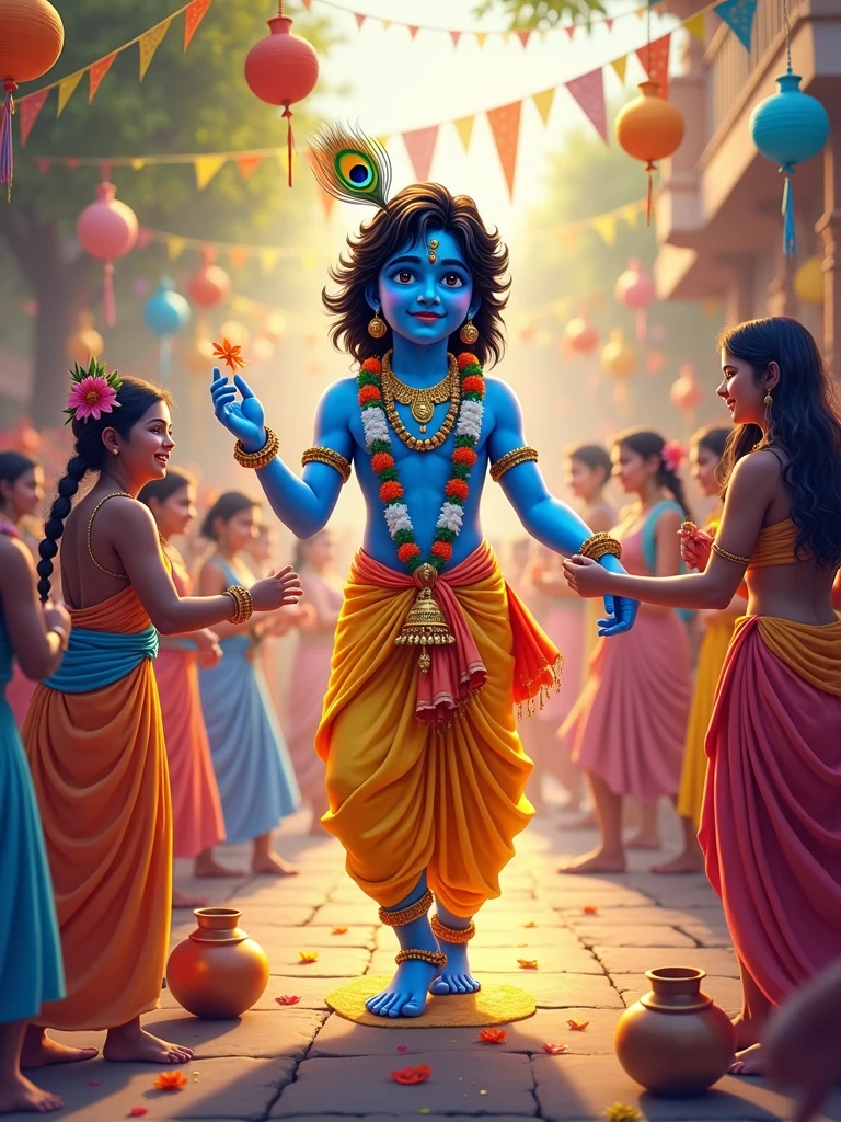 Illustration of happy Janmashtami Lord Krishna in Janmashtami festival of India