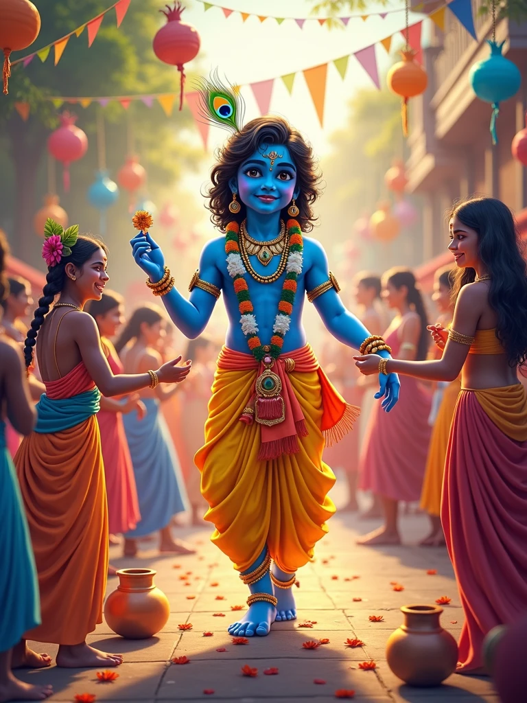 Illustration of happy Janmashtami Lord Krishna in Janmashtami festival of India