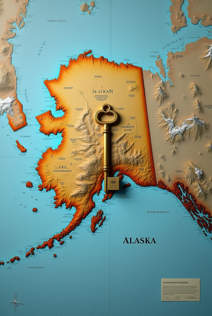 A full screen map of Alaska indicating a golden key with a caption