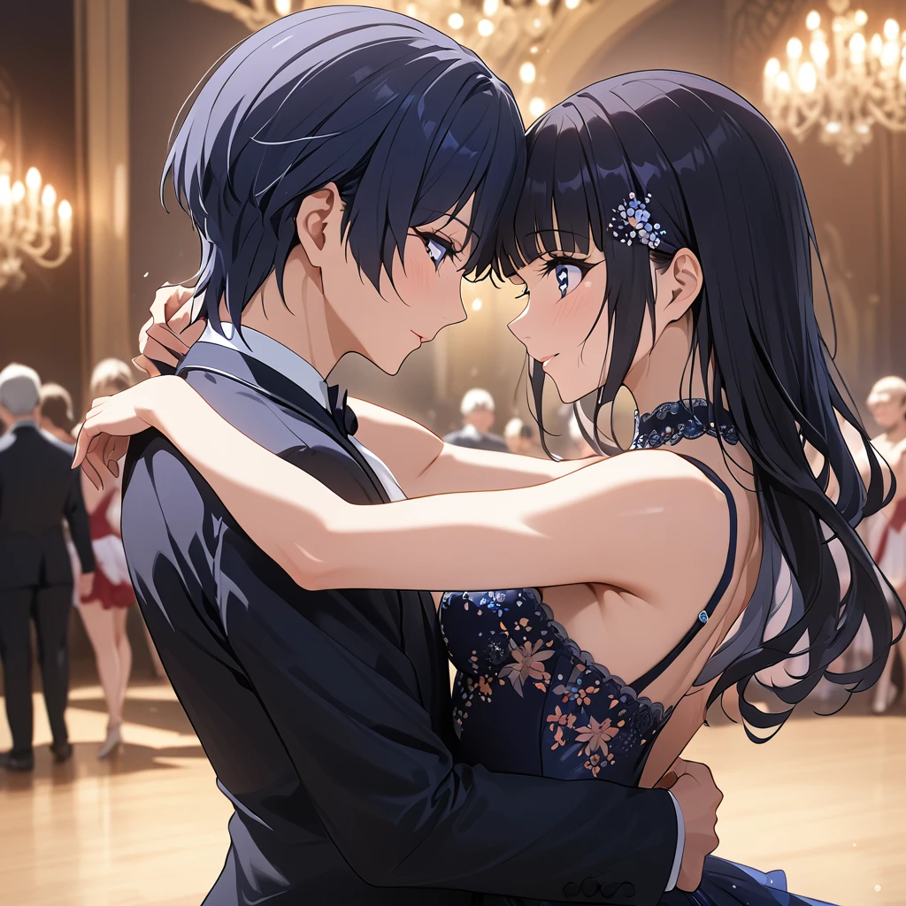 ((Highest quality)), ((masterpiece)), (detailed), (Perfect Face)、The woman is Reika Aoki with semi-long hair、A woman is dancing tango in a beautiful gorgeous tango costume